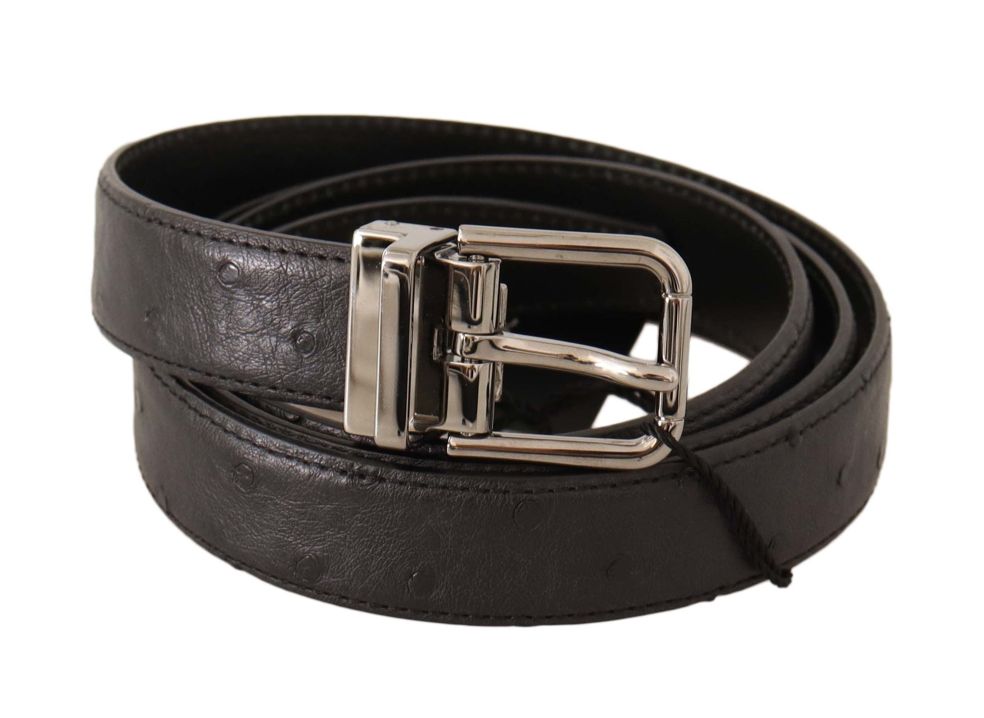 Dolce & Gabbana Elegant Black Leather Belt with Silver Buckle - 105 cm / 42 Inches