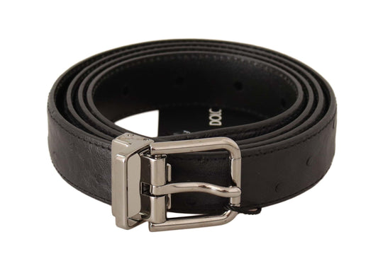 Dolce & Gabbana Elegant Black Leather Belt with Silver Buckle - 105 cm / 42 Inches