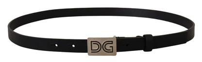 Dolce & Gabbana Elegant Black Leather Belt with Silver Buckle - 90 cm / 36 Inches