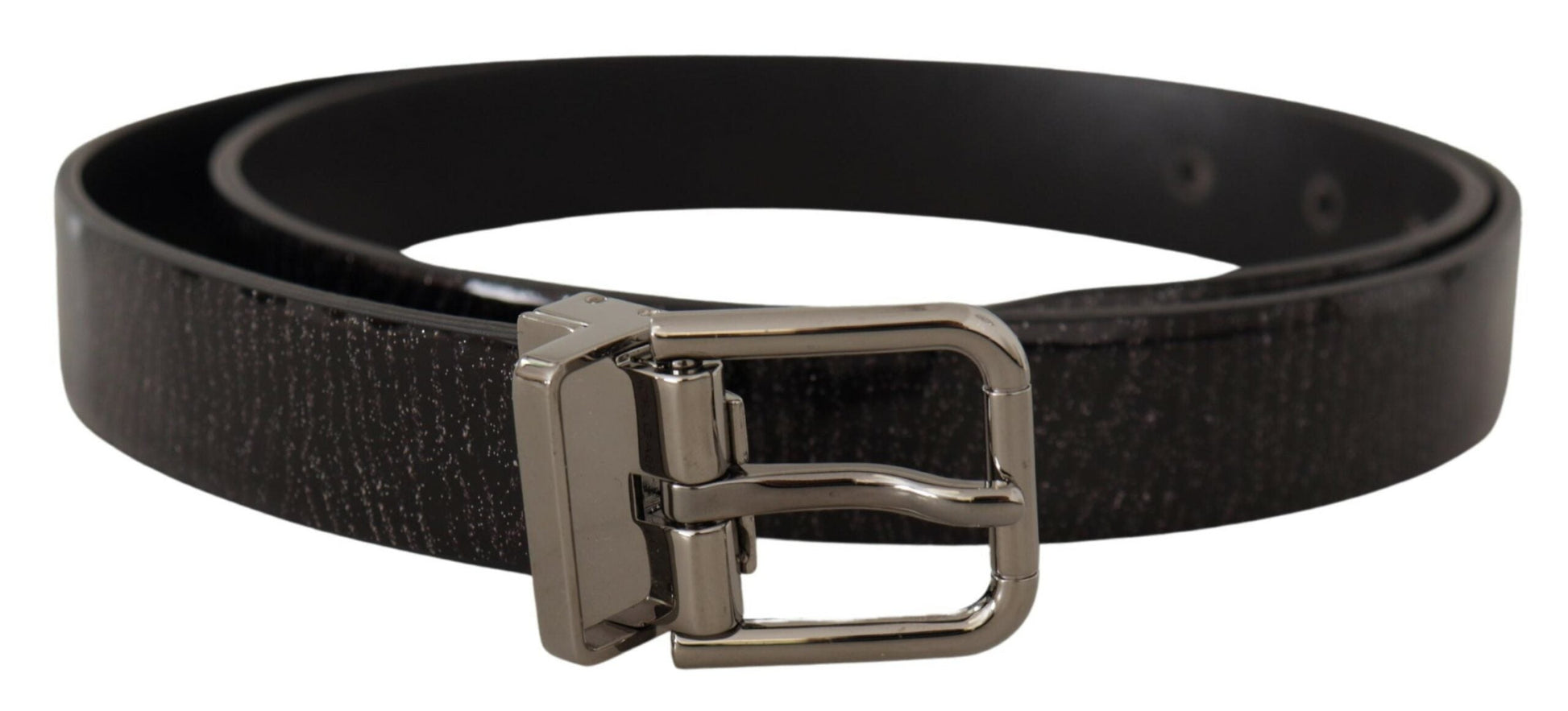 Dolce & Gabbana Elegant Black Leather Belt with Silver Buckle - 90 cm / 36 Inches