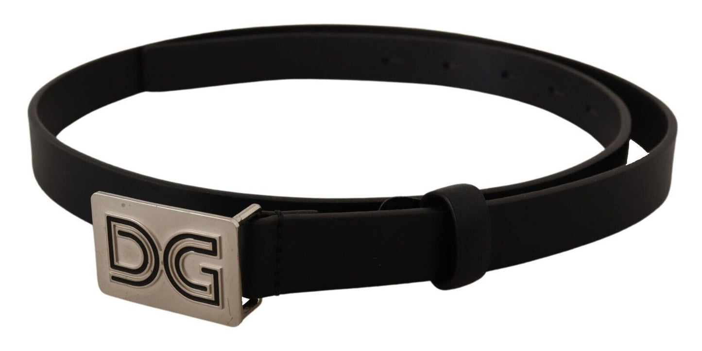 Dolce & Gabbana Elegant Black Leather Belt with Silver Buckle - 90 cm / 36 Inches