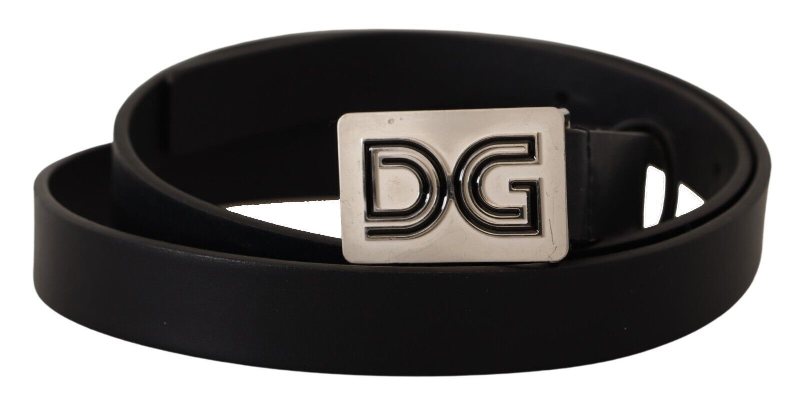 Dolce & Gabbana Elegant Black Leather Belt with Silver Buckle - 90 cm / 36 Inches