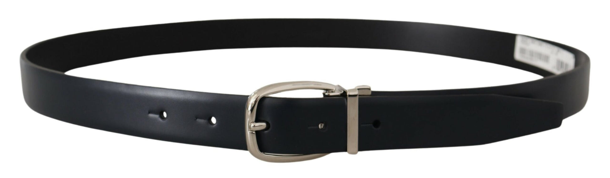 Dolce & Gabbana Elegant Black Leather Belt with Silver Buckle - 95 cm / 38 Inches