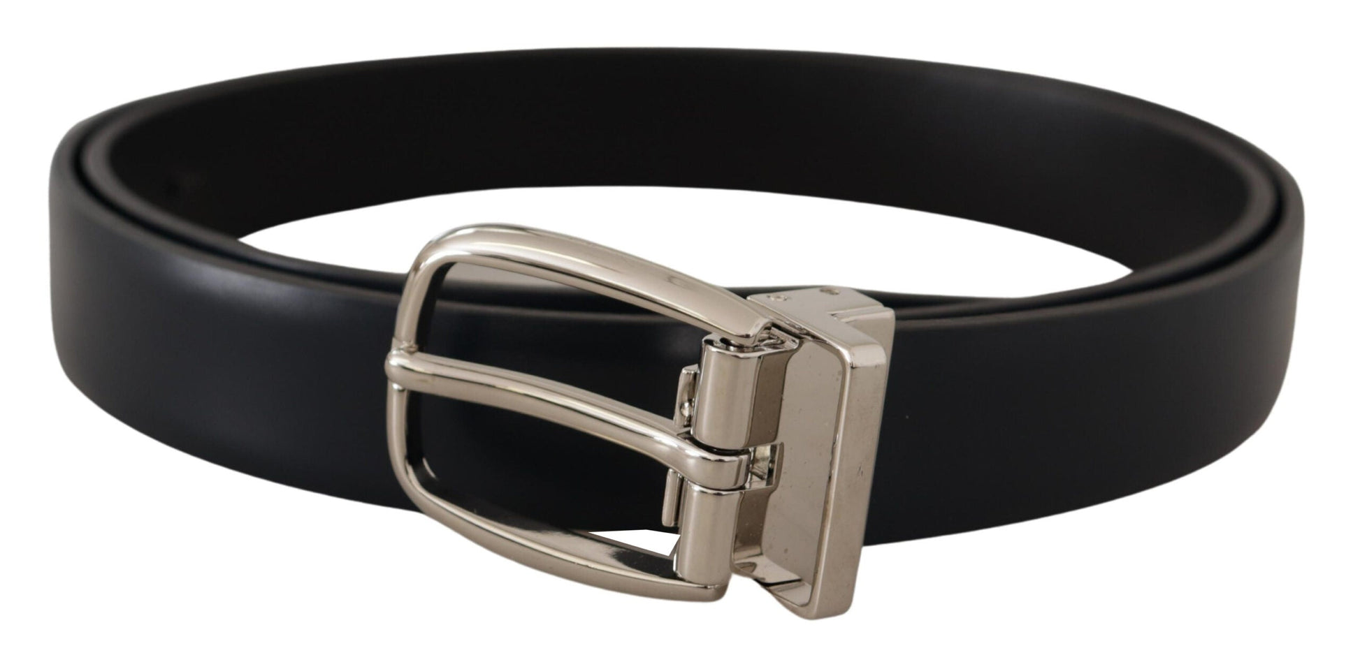 Dolce & Gabbana Elegant Black Leather Belt with Silver Buckle - 95 cm / 38 Inches