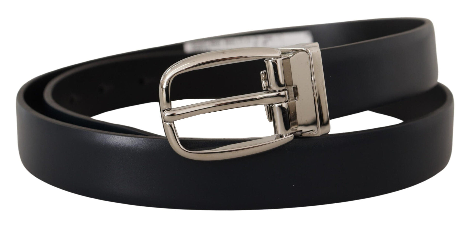 Dolce & Gabbana Elegant Black Leather Belt with Silver Buckle - 95 cm / 38 Inches