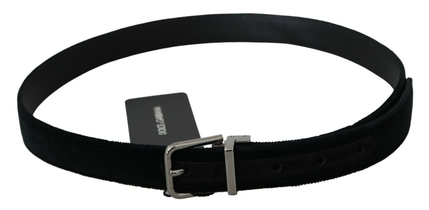 Dolce & Gabbana Elegant Black Leather Belt with Velvet Interior - 80 cm / 32 Inches