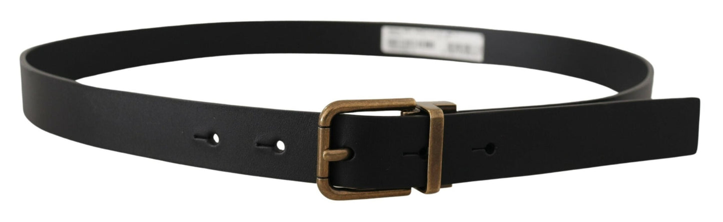 Dolce & Gabbana Elegant Black Leather Belt with Vintage Buckle - 90 cm / 36 Inches