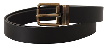 Dolce & Gabbana Elegant Black Leather Belt with Vintage Buckle - 90 cm / 36 Inches