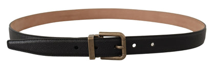 Dolce & Gabbana Elegant Black Leather Belt with Vintage Metal Buckle - 95 cm / 38 Inches