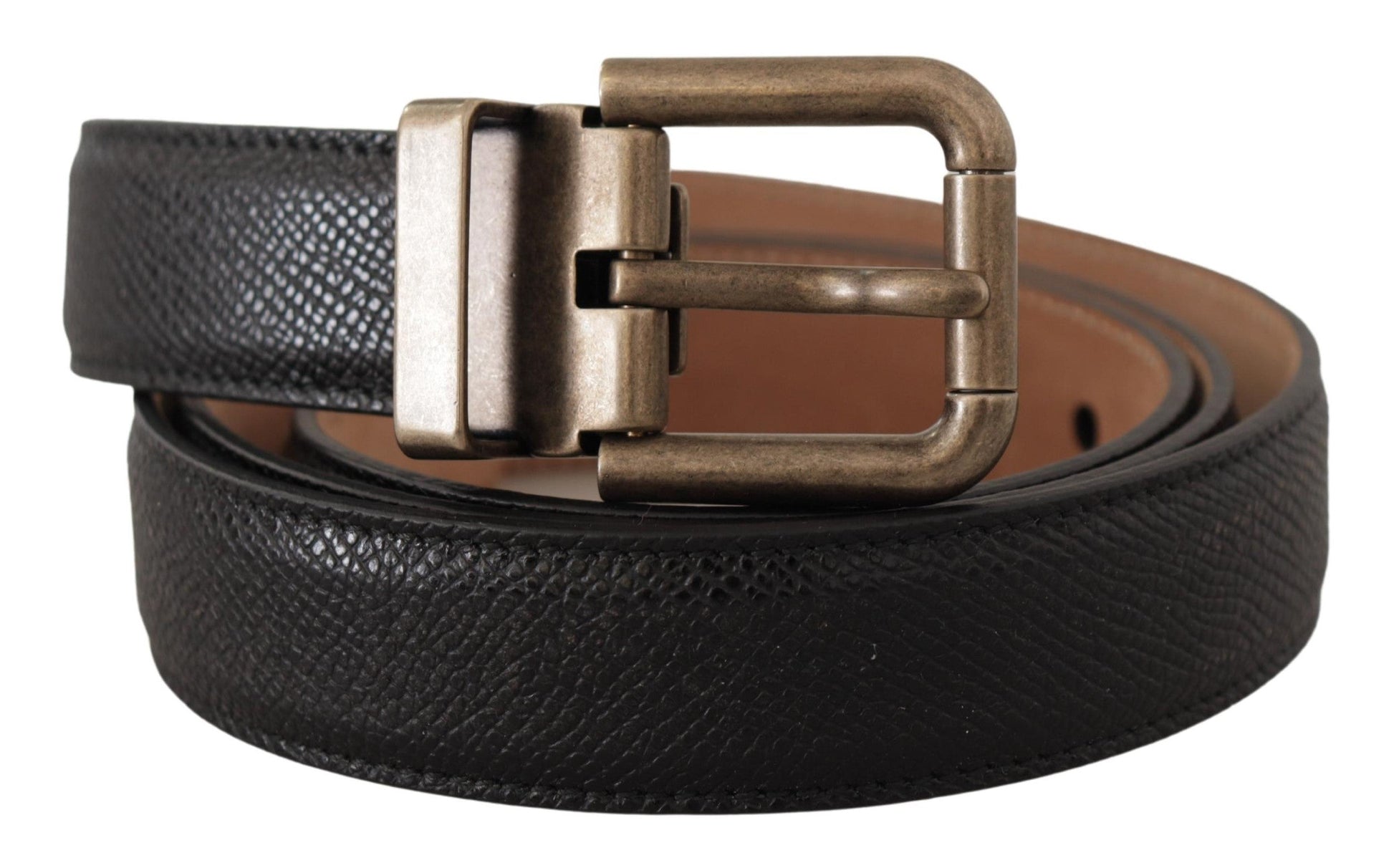 Dolce & Gabbana Elegant Black Leather Belt with Vintage Metal Buckle - 95 cm / 38 Inches