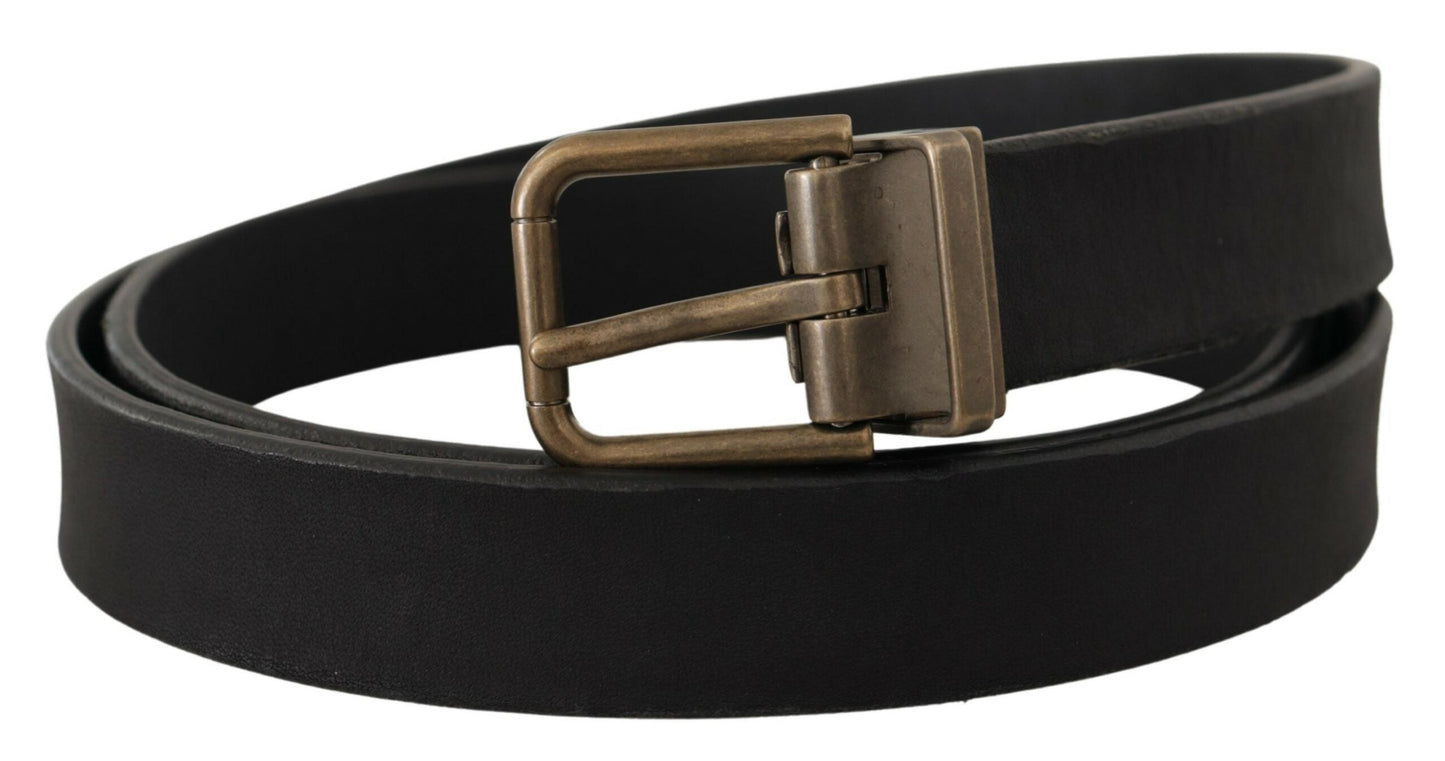 Dolce & Gabbana Elegant Black Leather Belt with Vintage Metal Buckle - 90 cm / 36 Inches