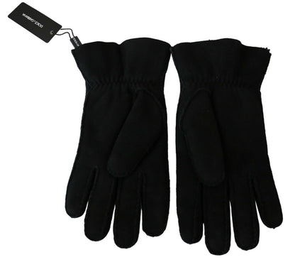 Dolce & Gabbana Elegant Black Leather Biker Gloves - 8.5|S