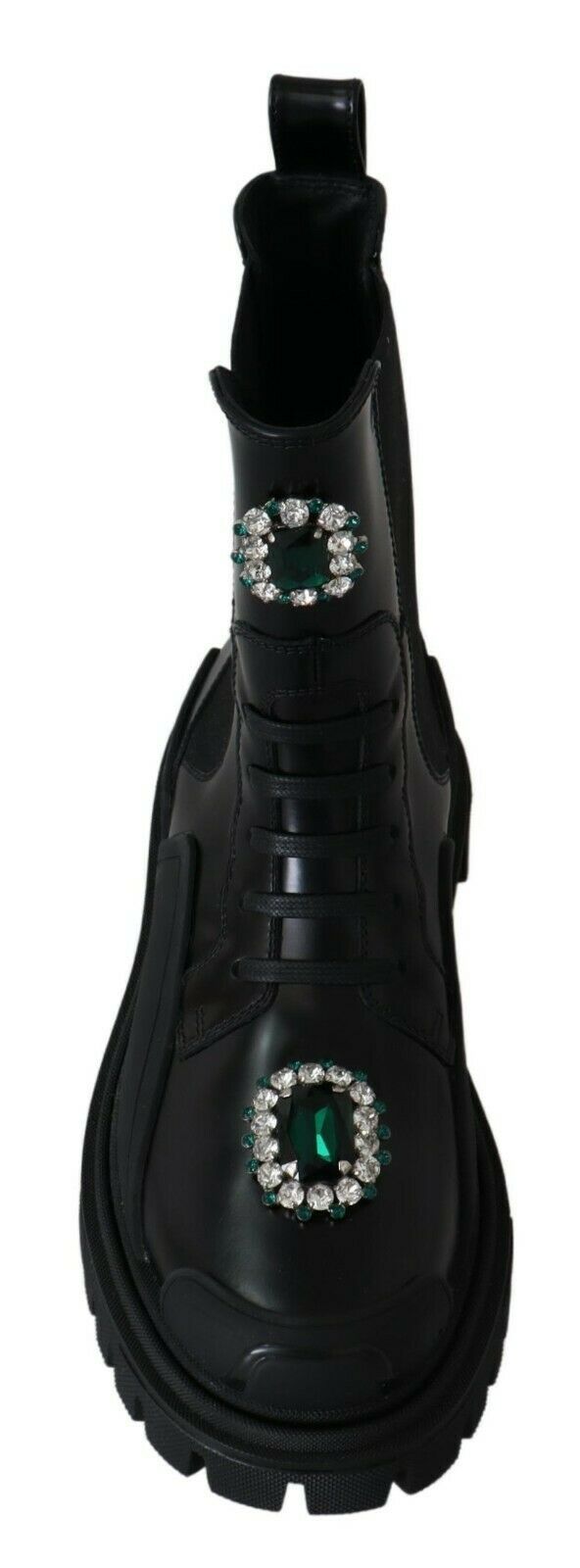 Dolce & Gabbana Elegant Black Leather Combat Boots with Crystal Detail - EU35/US4.5