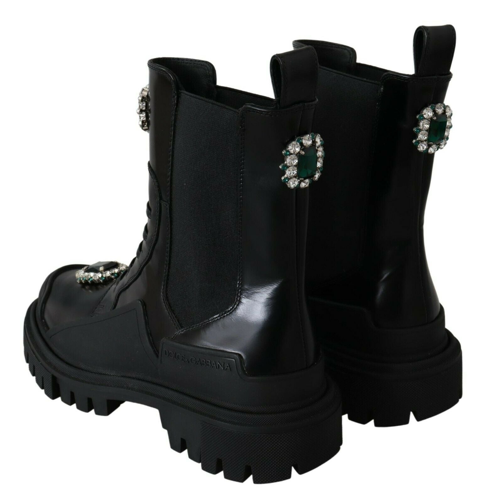 Dolce & Gabbana Elegant Black Leather Combat Boots with Crystal Detail - EU35/US4.5