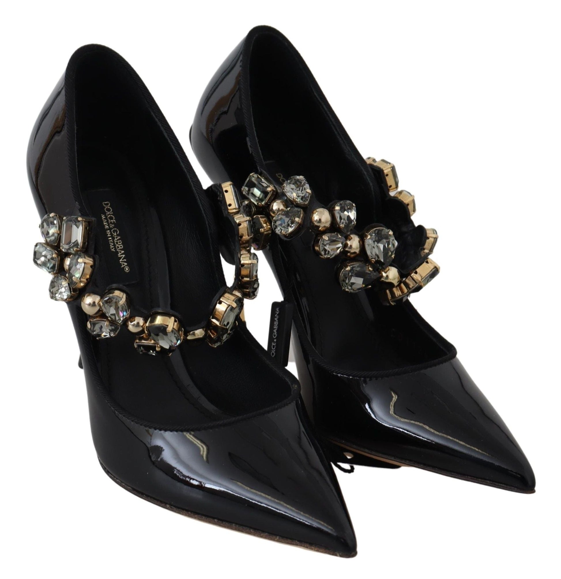 Dolce & Gabbana Elegant Black Leather Crystal Pumps - EU35/US4.5