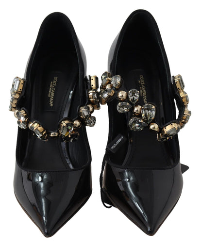 Dolce & Gabbana Elegant Black Leather Crystal Pumps - EU35/US4.5