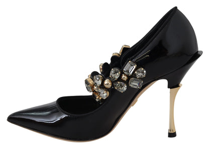 Dolce & Gabbana Elegant Black Leather Crystal Pumps - EU35/US4.5