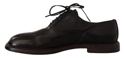 Dolce & Gabbana Elegant Black Leather Derby Formal Shoes - EU44.5/US11.5