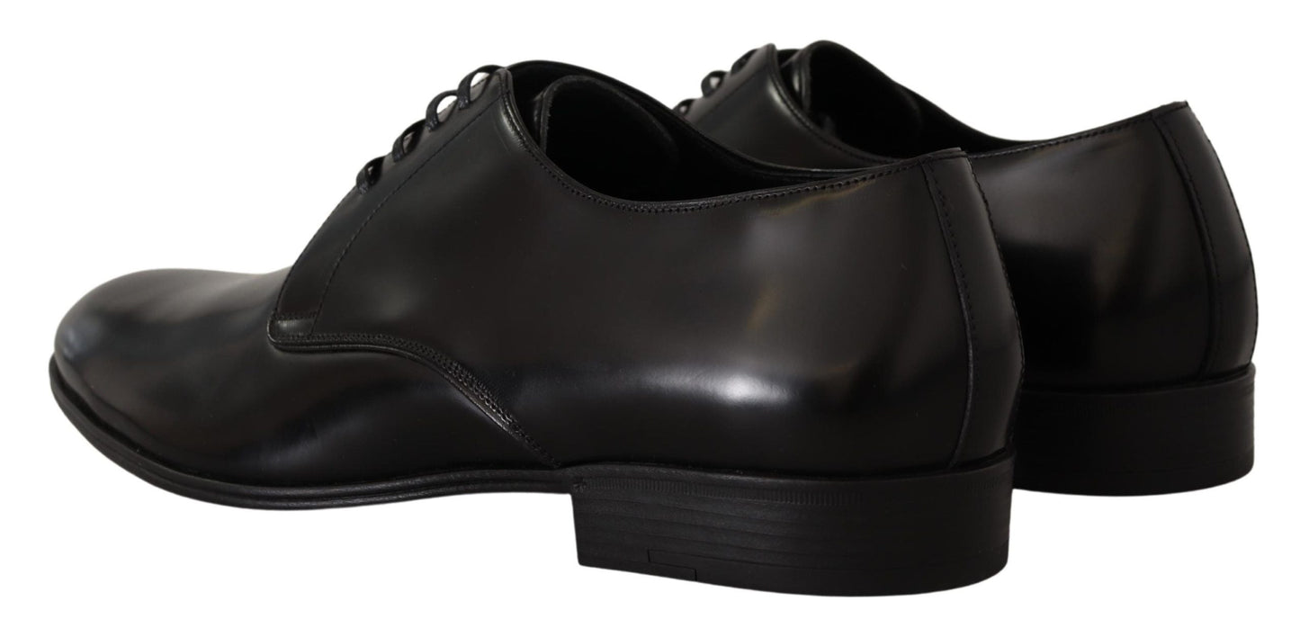 Dolce & Gabbana Elegant Black Leather Derby Shoes - EU39.5/US6.5