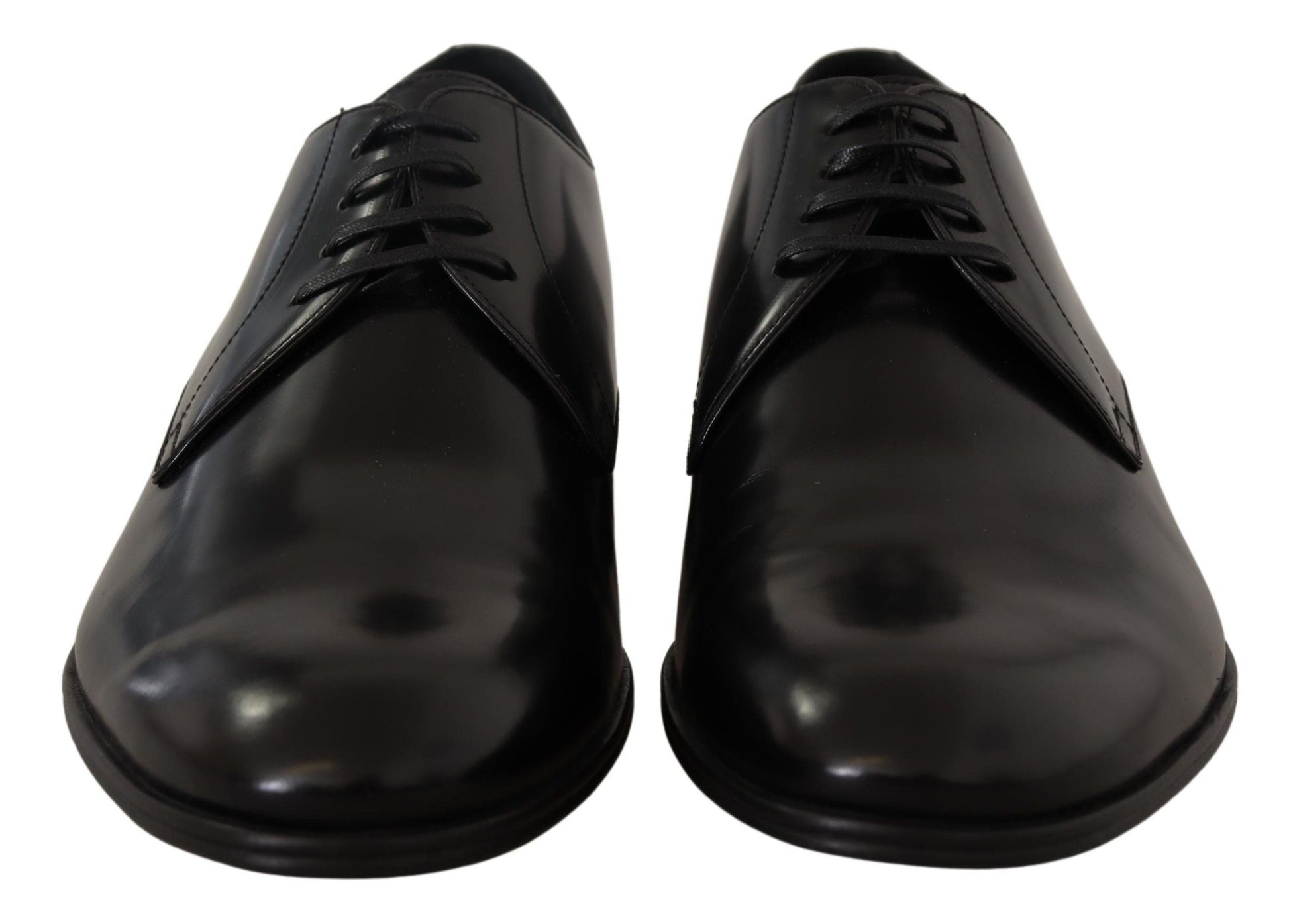 Dolce & Gabbana Elegant Black Leather Derby Shoes - EU39.5/US6.5