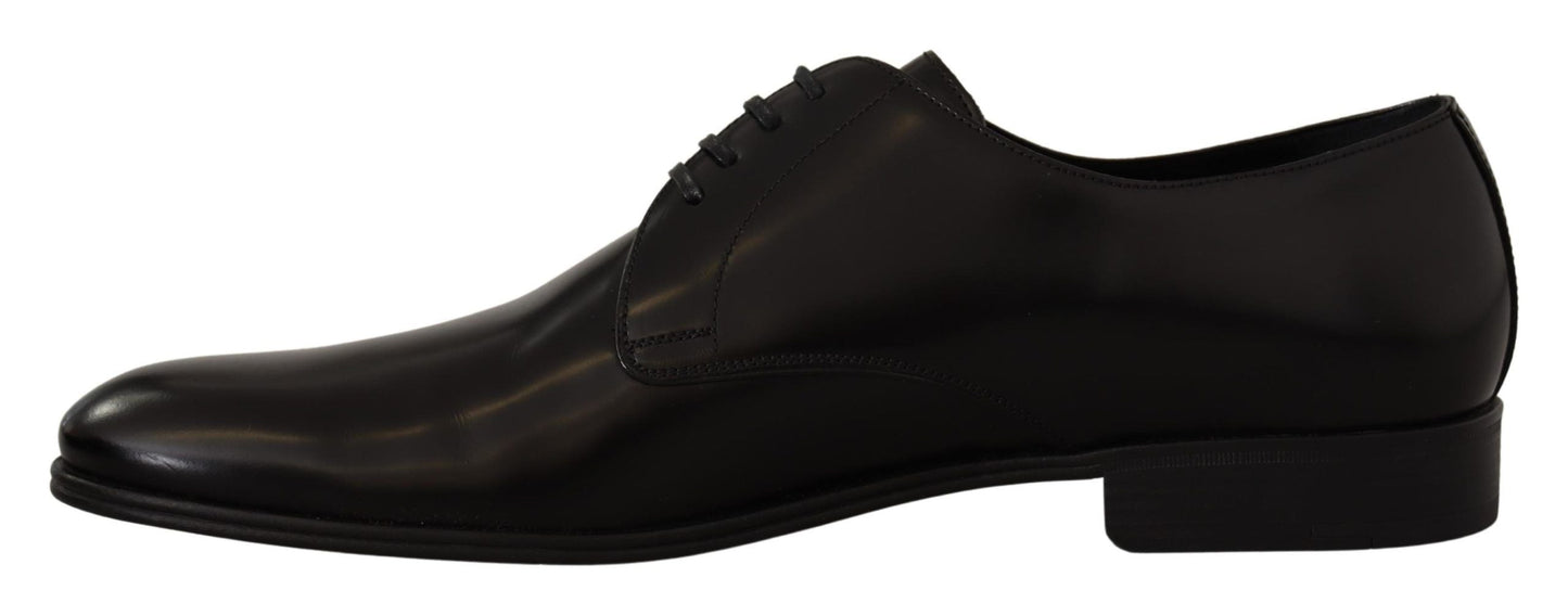 Dolce & Gabbana Elegant Black Leather Derby Shoes - EU39.5/US6.5