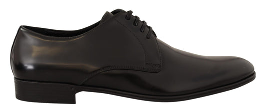 Dolce & Gabbana Elegant Black Leather Derby Shoes - EU39/US6