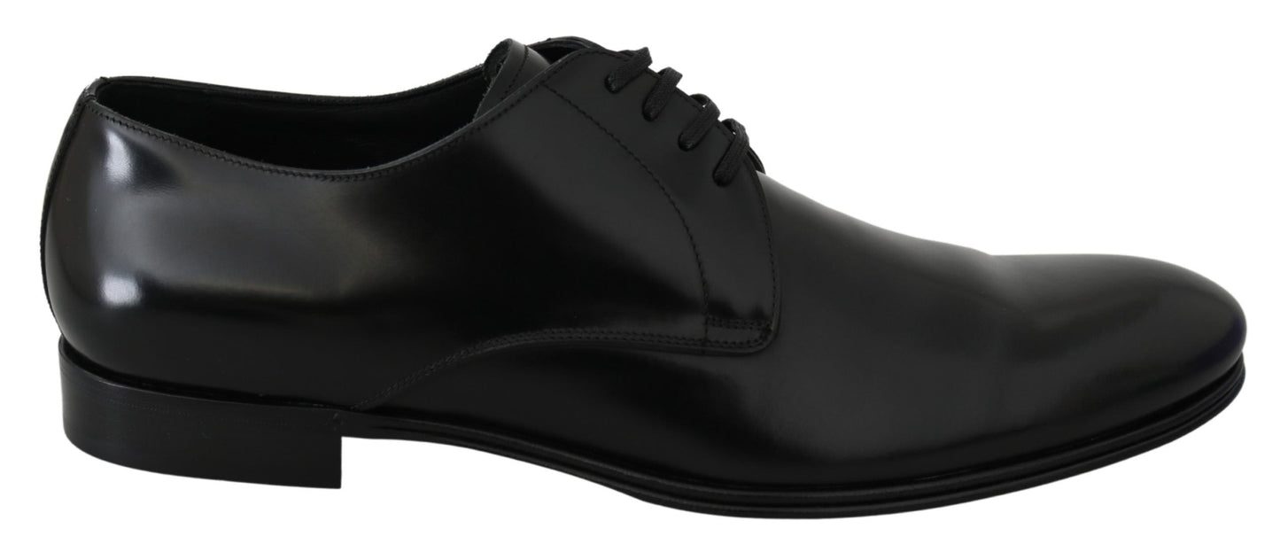 Dolce & Gabbana Elegant Black Leather Derby Shoes - EU41.5/US8.5