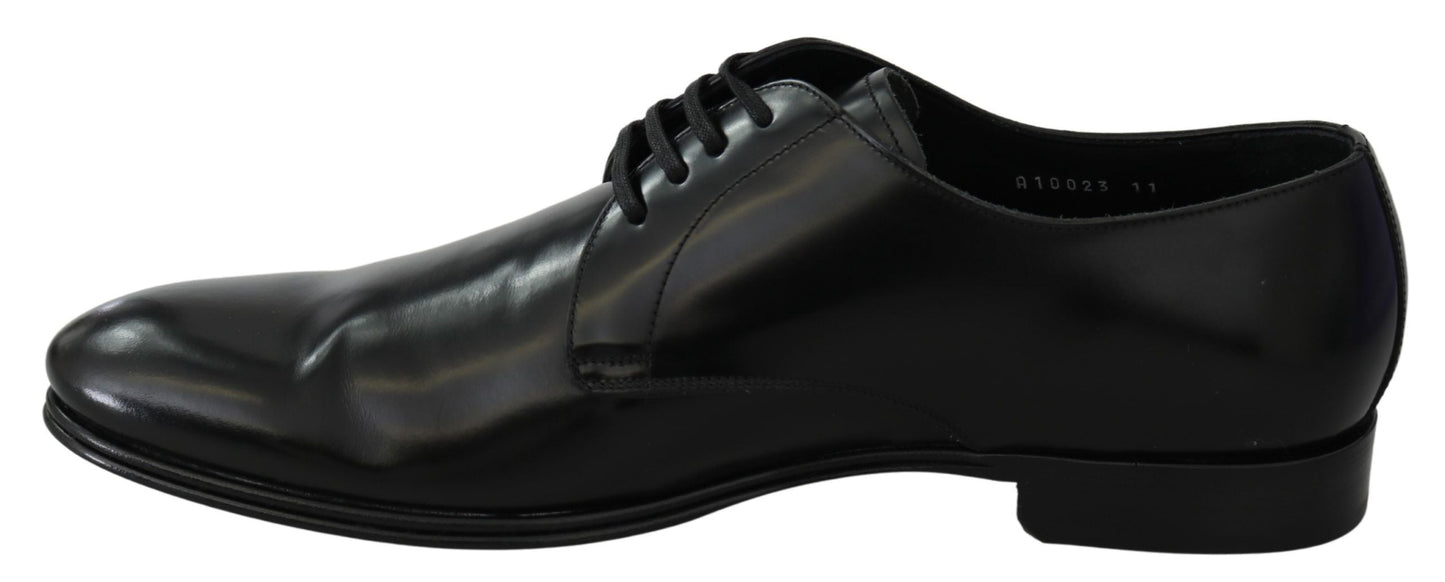 Dolce & Gabbana Elegant Black Leather Derby Shoes - EU41.5/US8.5