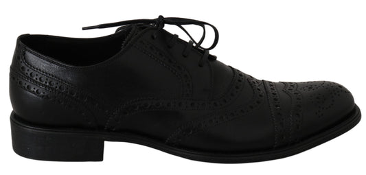 Dolce & Gabbana Elegant Black Leather Derby Wingtip Dress Shoes - EU39/US6