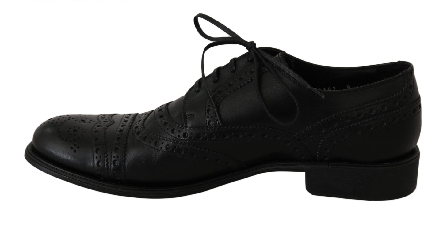 Dolce & Gabbana Elegant Black Leather Derby Wingtip Dress Shoes - EU39/US6