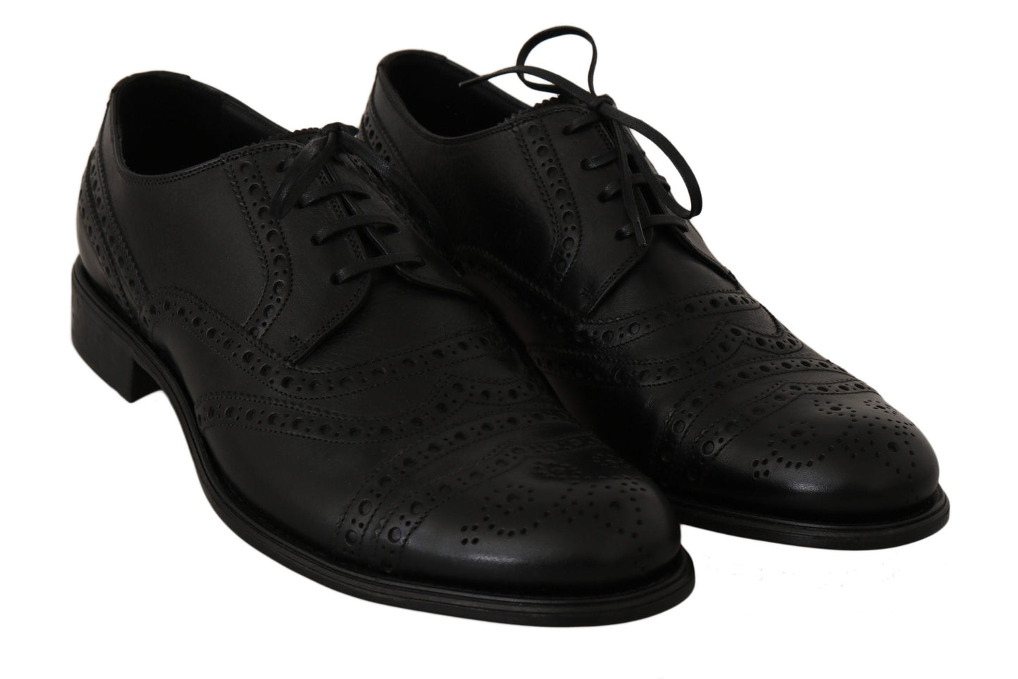 Dolce & Gabbana Elegant Black Leather Derby Wingtip Dress Shoes - EU39/US6