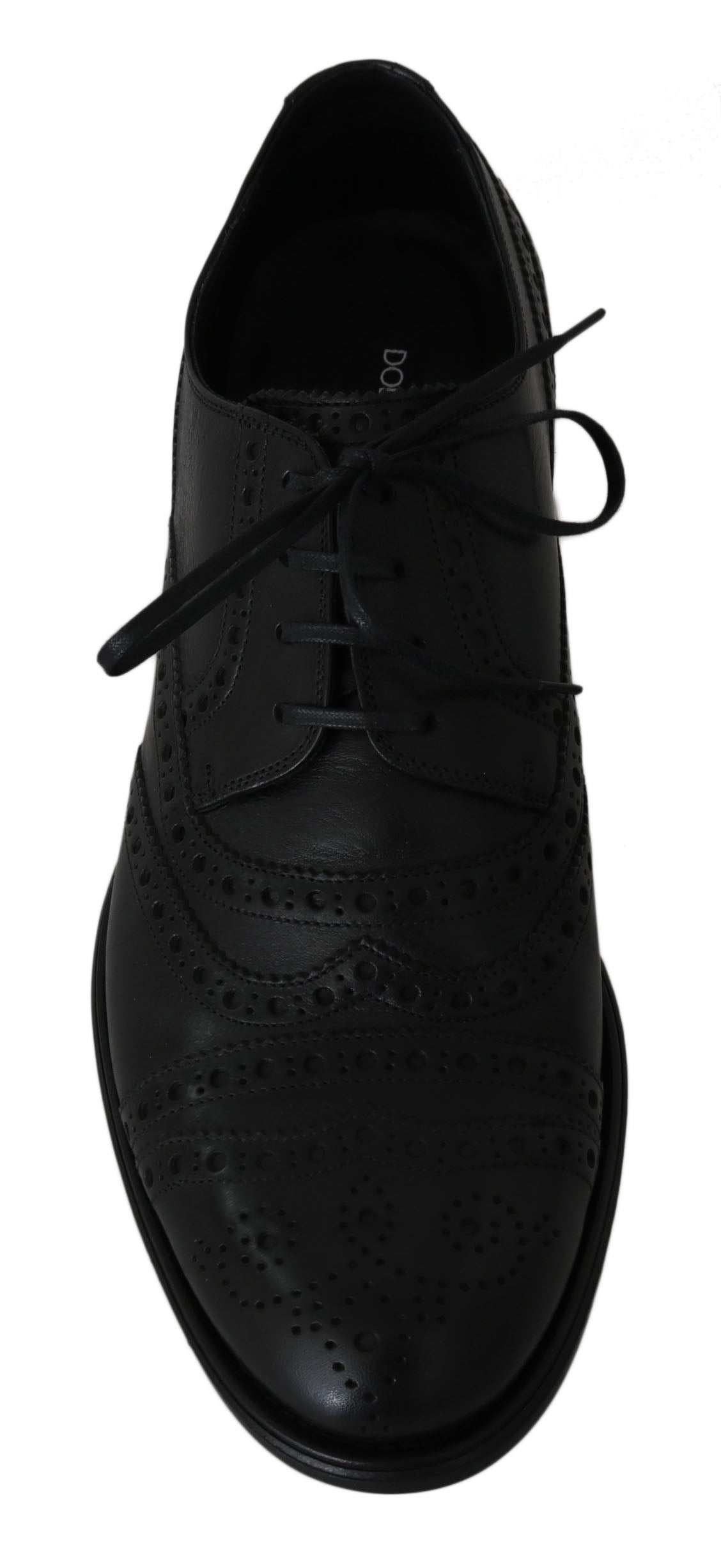 Dolce & Gabbana Elegant Black Leather Derby Wingtip Dress Shoes - EU39/US6