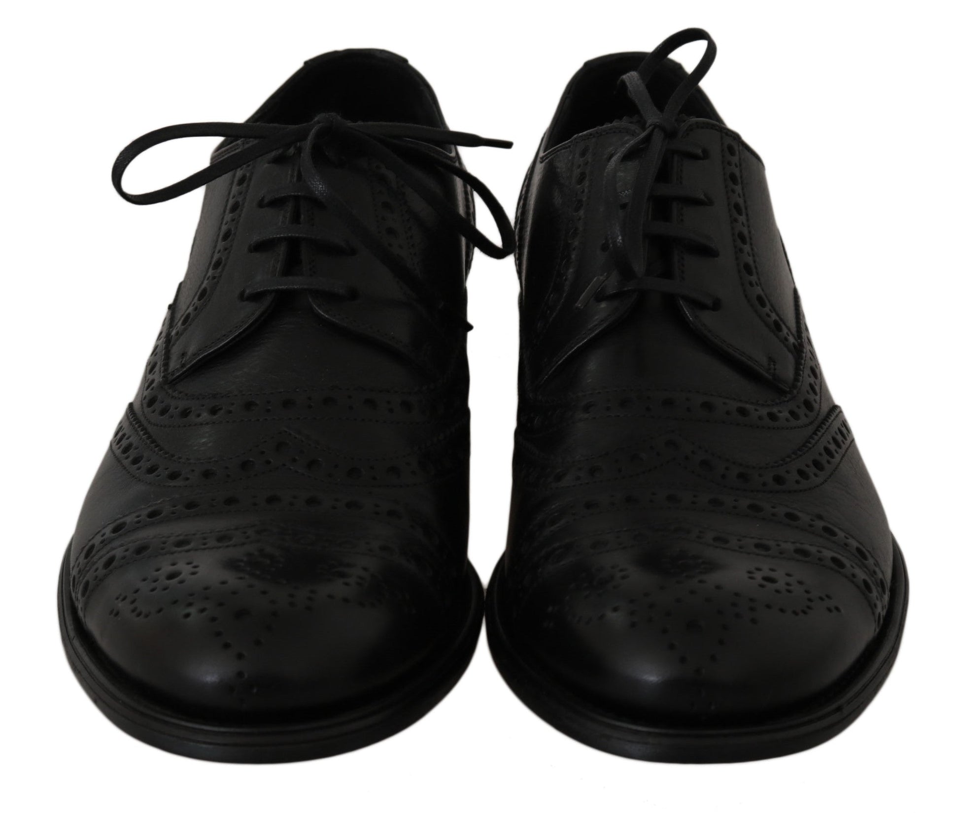 Dolce & Gabbana Elegant Black Leather Derby Wingtip Dress Shoes - EU39/US6