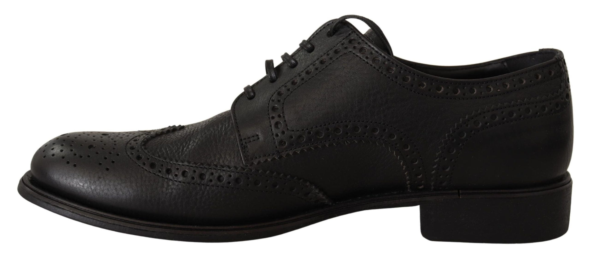 Dolce & Gabbana Elegant Black Leather Derby Wingtip Shoes - EU39/US6