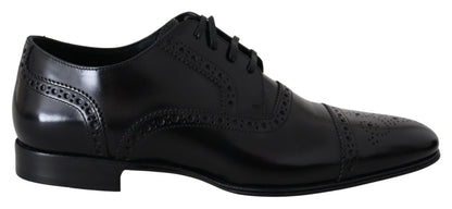 Dolce & Gabbana Elegant Black Leather Formal Derby Shoes - EU39/US6