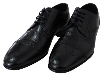 Dolce & Gabbana Elegant Black Leather Formal Derby Shoes - EU39/US6