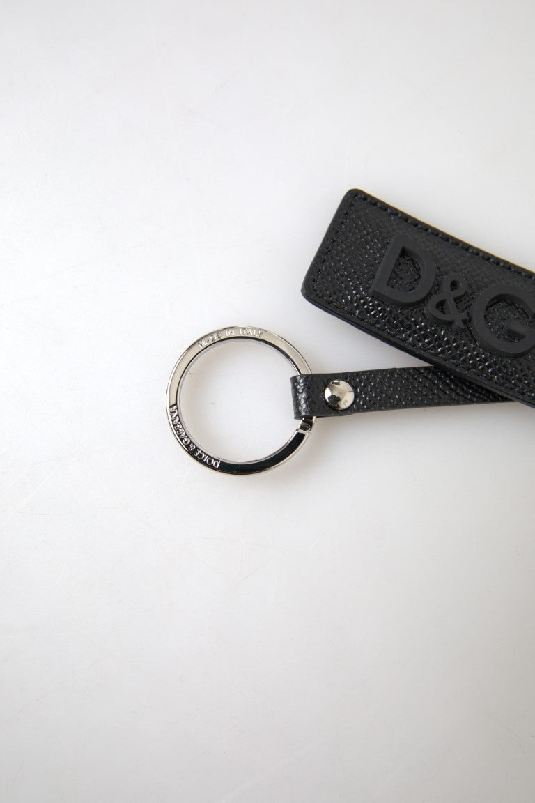 Dolce & Gabbana Elegant Black Leather Keyring Accessory