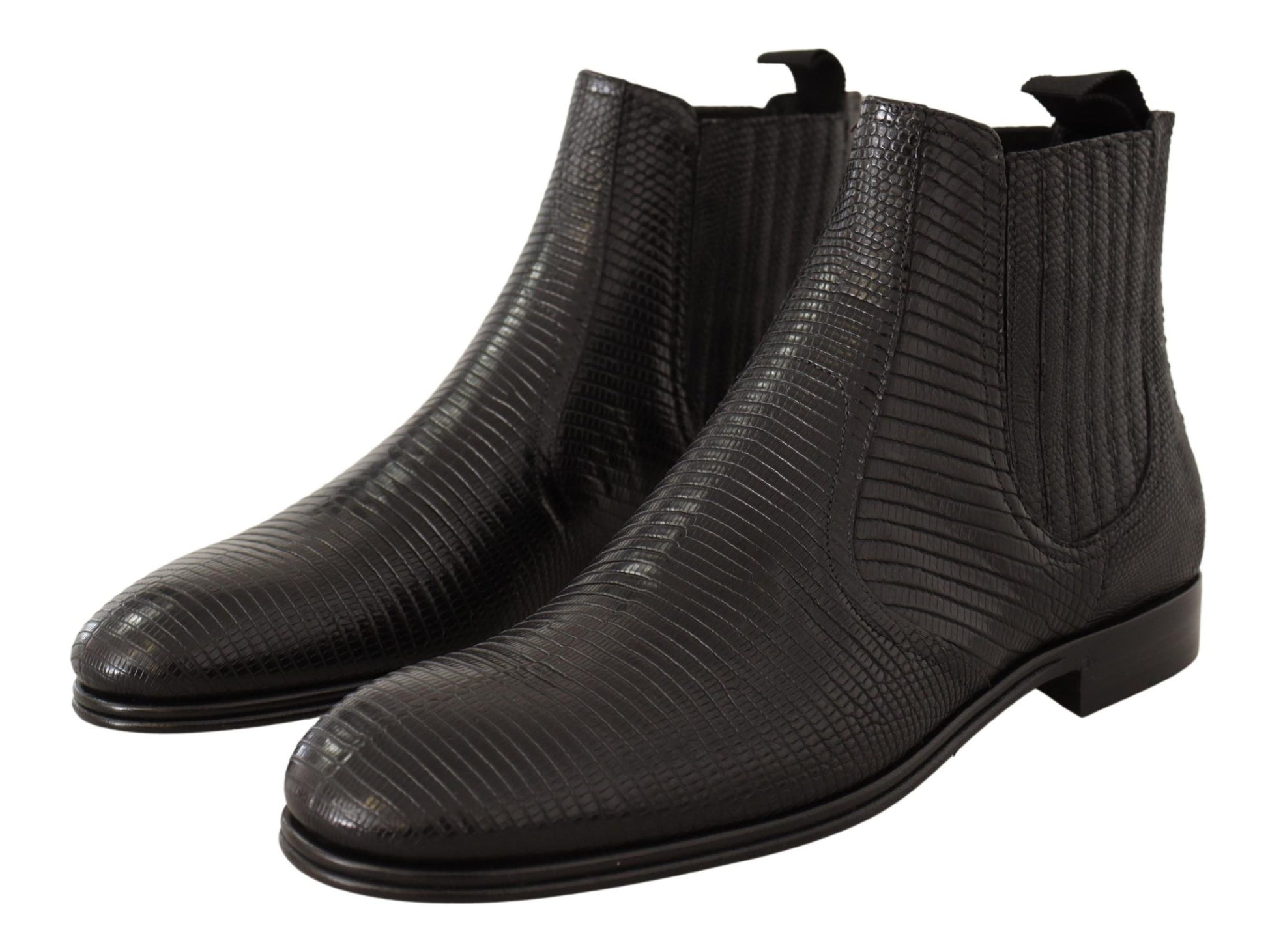 Dolce & Gabbana Elegant Black Leather Lizard Skin Derby Boots - EU40/US7