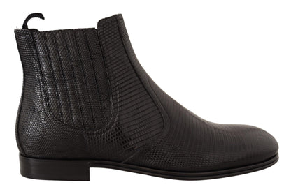 Dolce & Gabbana Elegant Black Leather Lizard Skin Derby Boots - EU40/US7