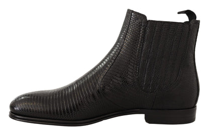 Dolce & Gabbana Elegant Black Leather Lizard Skin Derby Boots - EU40/US7