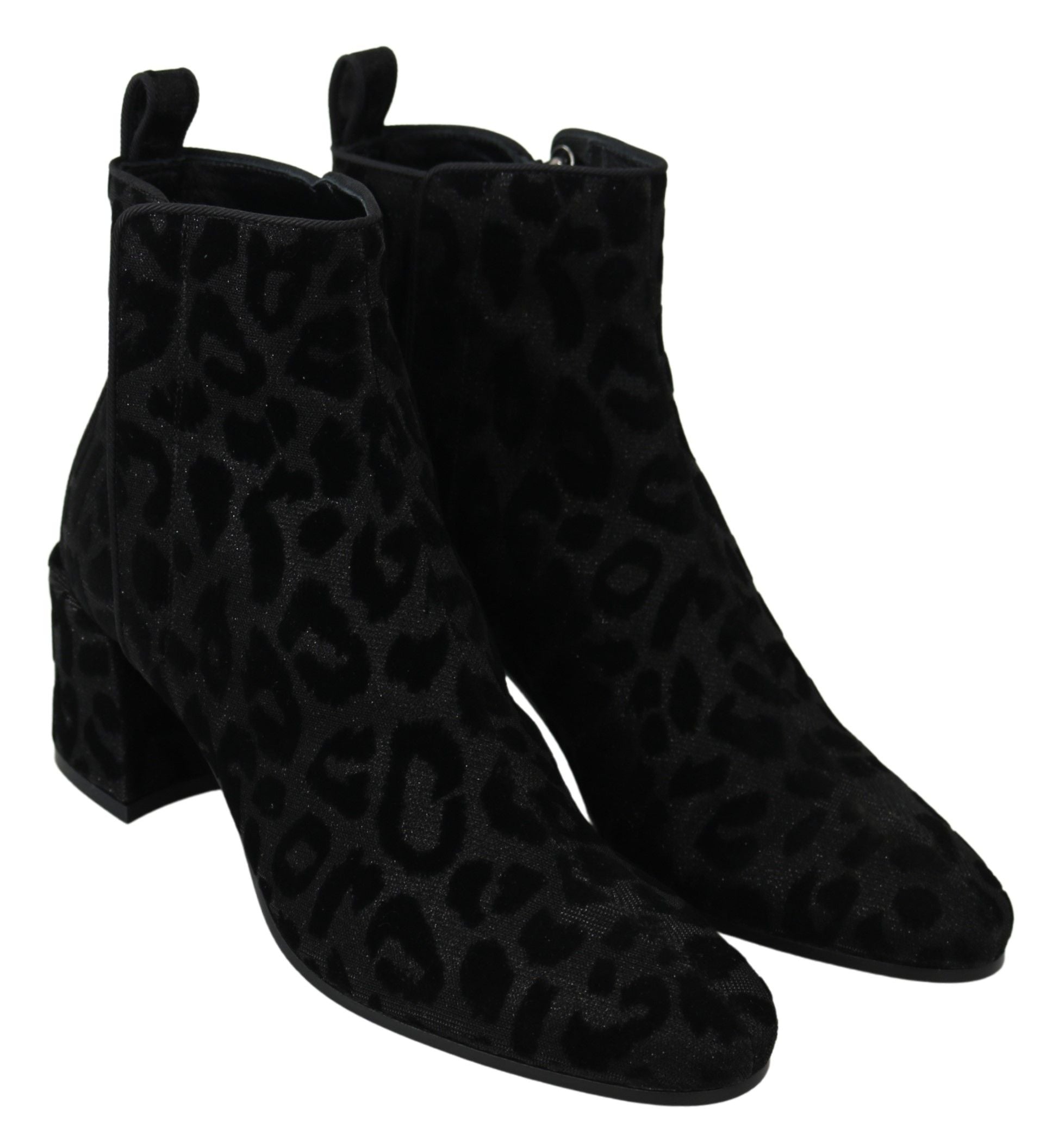 Dolce & Gabbana Elegant Black Leopard Print Short Boots - EU36.5/US6