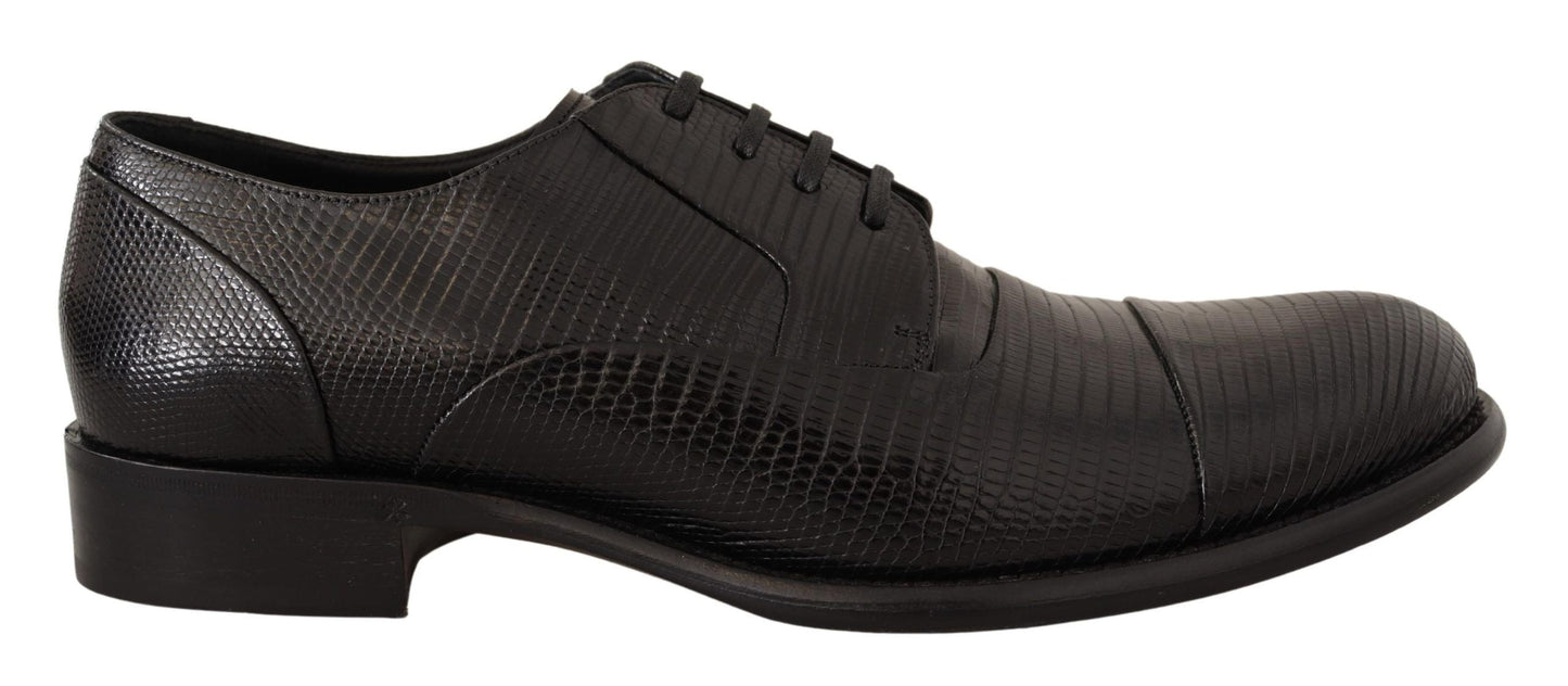 Dolce & Gabbana Elegant Black Lizard Skin Derby Shoes - EU42/US9