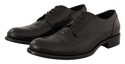 Dolce & Gabbana Elegant Black Lizard Skin Derby Shoes - EU42/US9