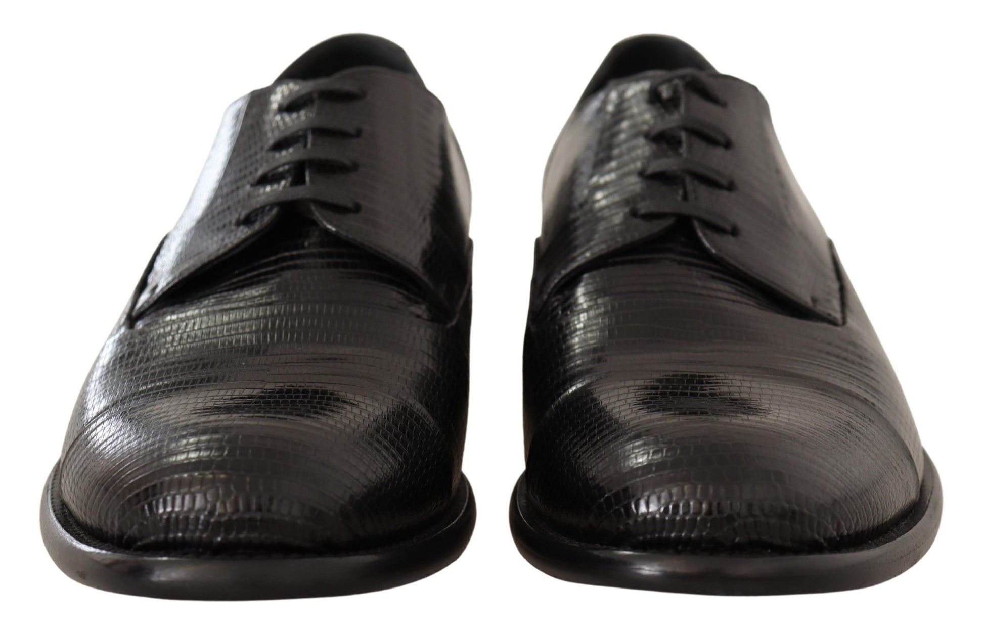 Dolce & Gabbana Elegant Black Lizard Skin Derby Shoes - EU42/US9