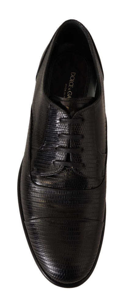 Dolce & Gabbana Elegant Black Lizard Skin Derby Shoes - EU42/US9