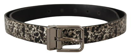 Dolce & Gabbana Elegant Black Marble Print Leather Belt - 90 cm / 36 Inches