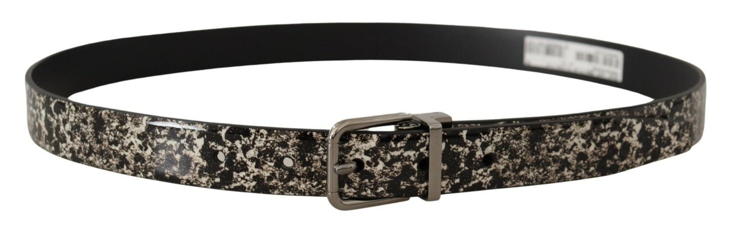 Dolce & Gabbana Elegant Black Marble Print Leather Belt - 90 cm / 36 Inches