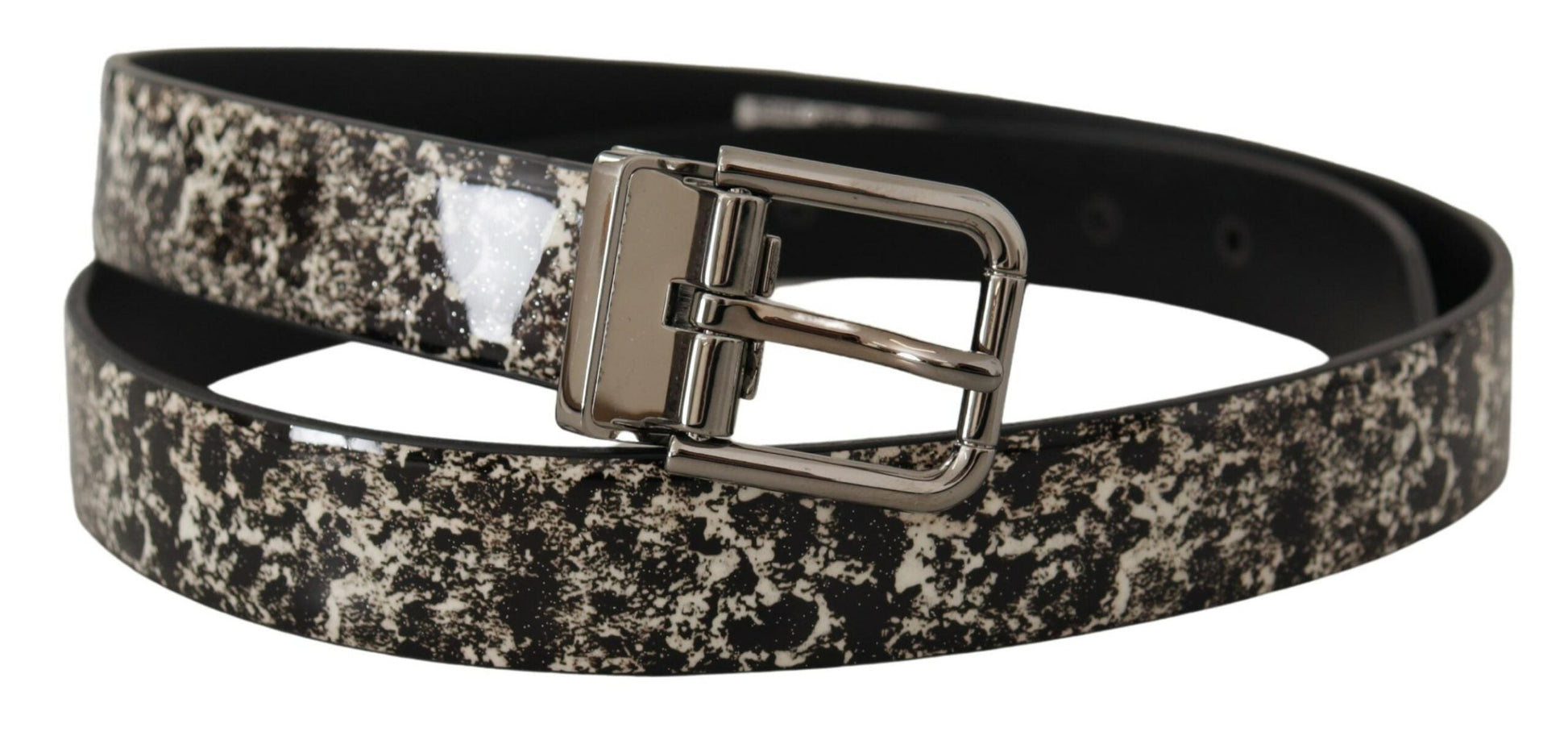 Dolce & Gabbana Elegant Black Marble Print Leather Belt - 90 cm / 36 Inches