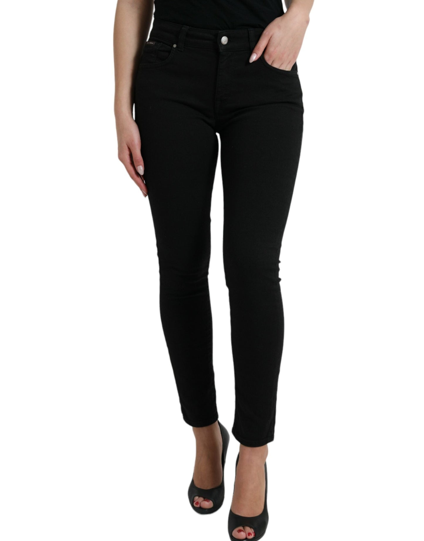 Dolce & Gabbana Elegant Black Mid-Waist Stretch Jeans - IT42|M