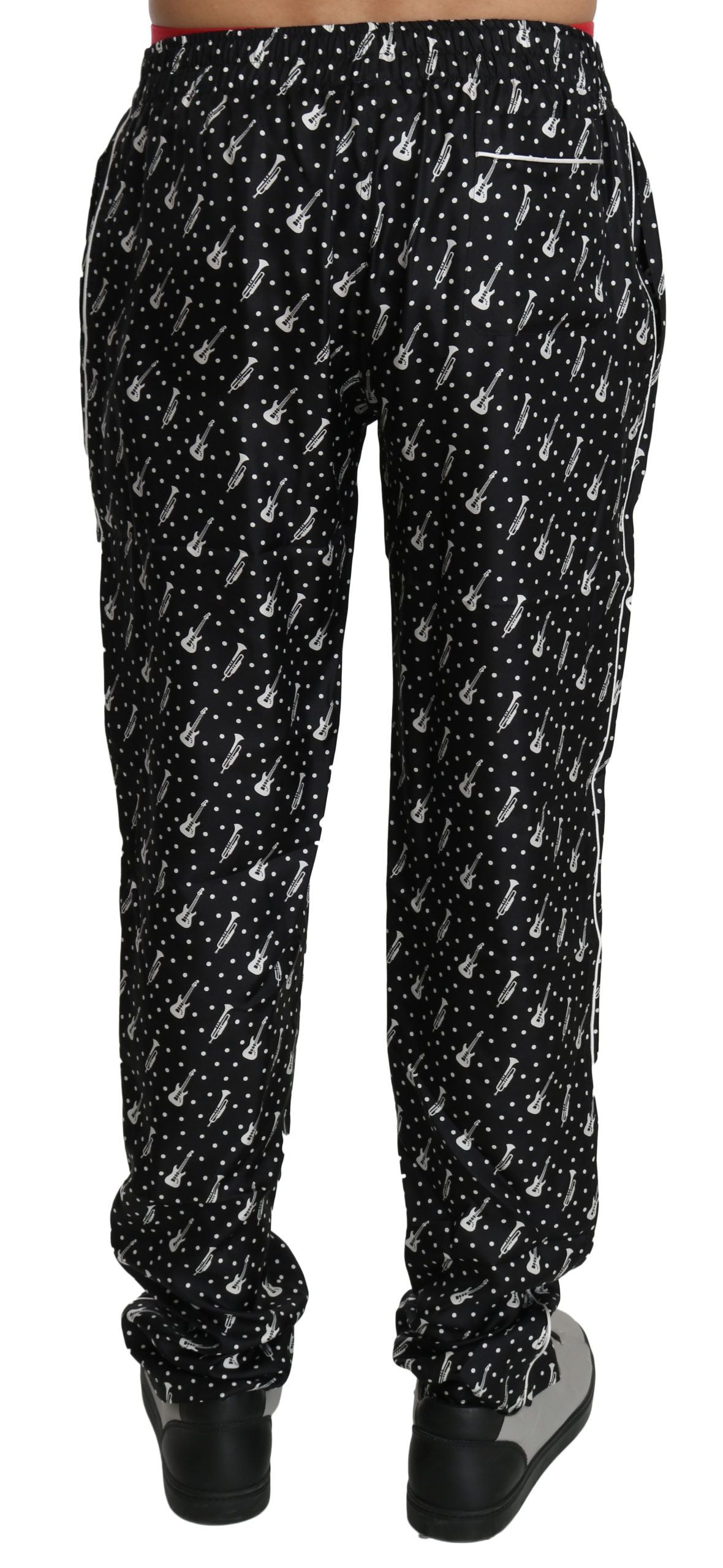 Dolce & Gabbana Elegant Black Musical Instrument Print Silk Pants - IT46 | S